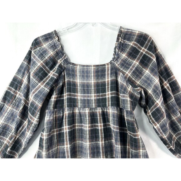 Universal Thread Plaid Puff Sleeve Baby Doll Peasant Blouse Women’s Size S - Picture 2 of 10